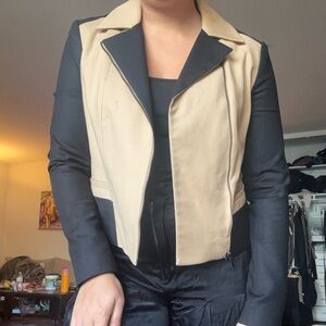 Banana Republic Black and Tan Blazer with Cropped Style and Bold Collar
